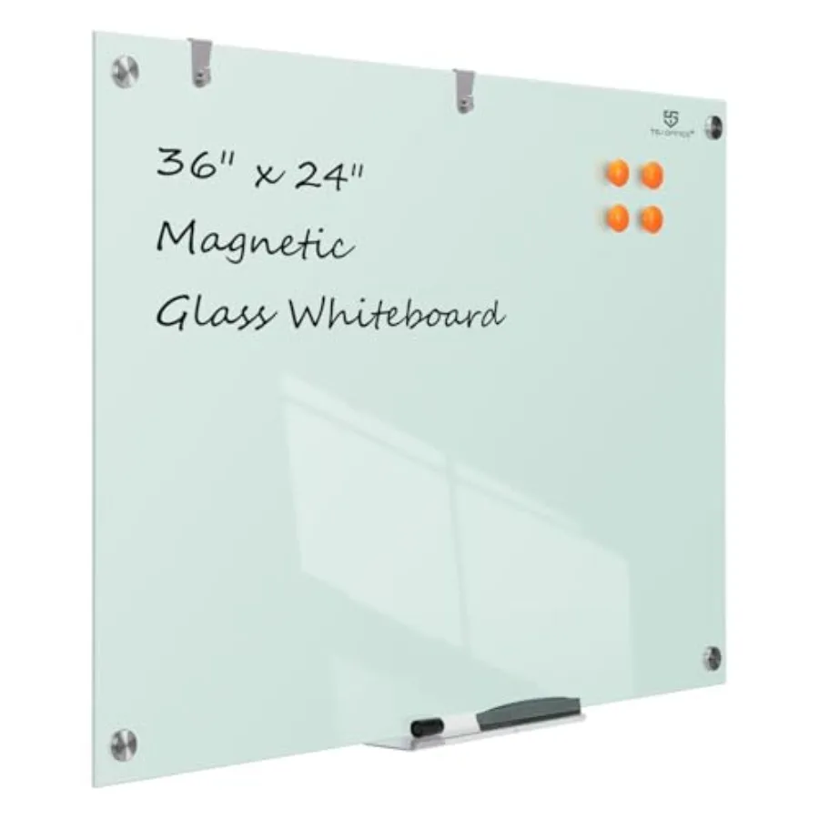 

Стеклянная доска для сухого стирания - 36 x 24 дюйма, настенная, магнитная, большая безрамная стеклянная доска для офиса и дома