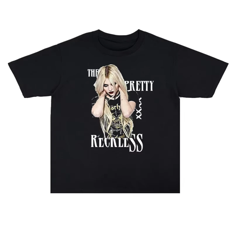 

Лето 2025 г., хлопковая свободная женская футболка с принтом «Pretty Reckless Taylor Momsen», высококачественная футболка с короткими рукавами, футболки