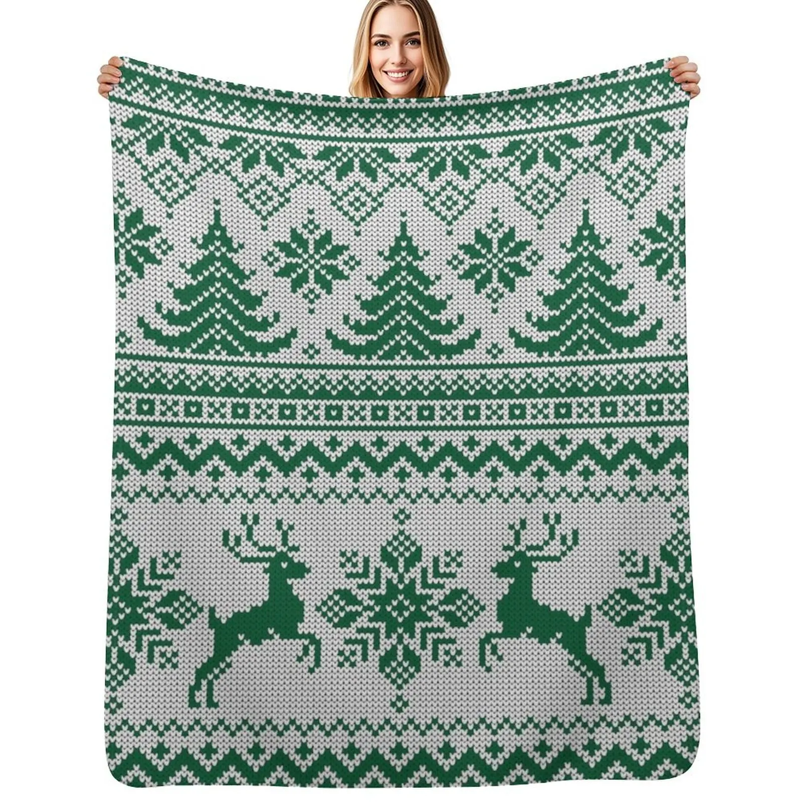 

Christmas Knit White-Green Throw Blanket warm winter Baby Blankets For Bed decorative Blankets