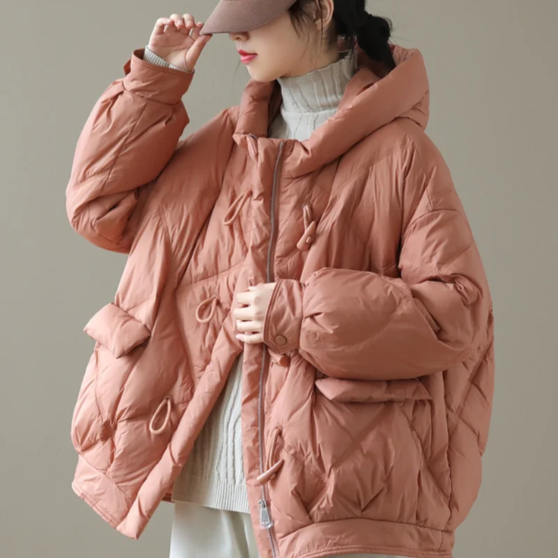 Winter Coat Female 2024 New Down Jackets Casual Loose Warm Bread Clothing Horn Buckle Hooded Snow Short Women\'s Puffer Coats