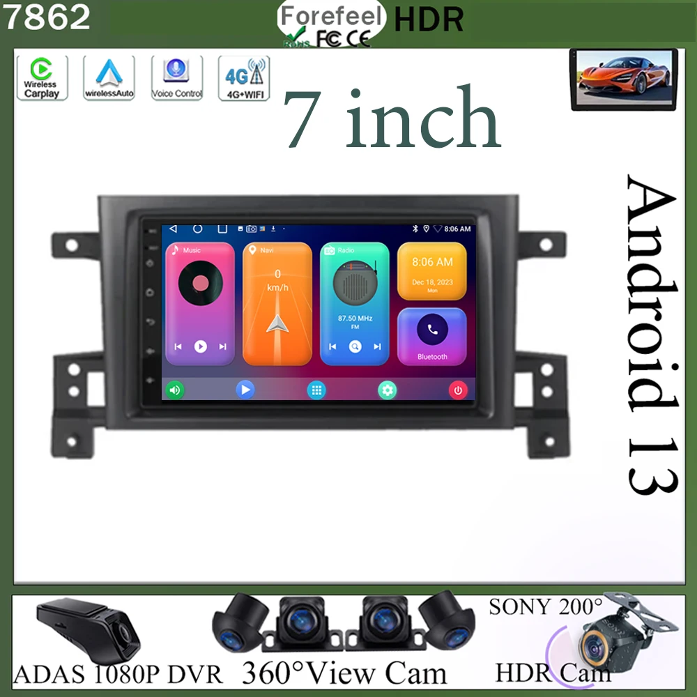 

7'' Android 13 For Suzuki Grand Vitara 2005-2015 Car WiFi DSP Radio Multimedia Video Player GPS Bluetooth NO 2din Carplay QLED