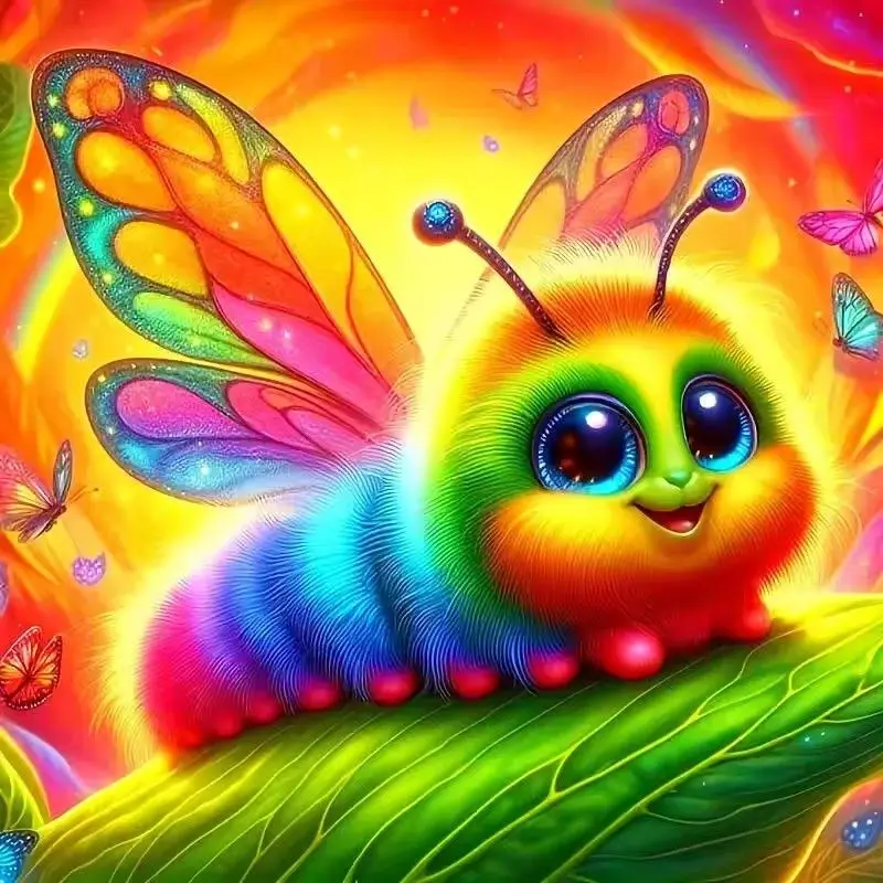 

GATYZTORY Diamond Embroidery Caterpillar 5D Cross Stitch Cartoon Diamond Painting Animal Full Square Round Drill Home Decoration