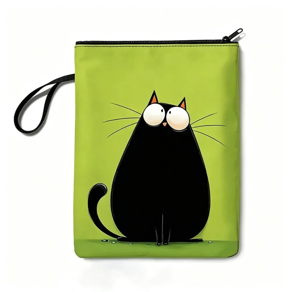 Cartoon Large Capacity Cat Print Makeup Bag Portable PVC Book Sleeve Multifunctional Water-resistant Storage Bag for Book Lovers
