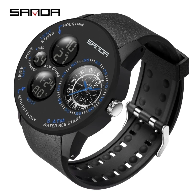 2024 Mode Outdoor Herren uhren Top-Marke Militär Sport Quarzuhr Dual Display Armbanduhr wasserdichte Uhr Sanda