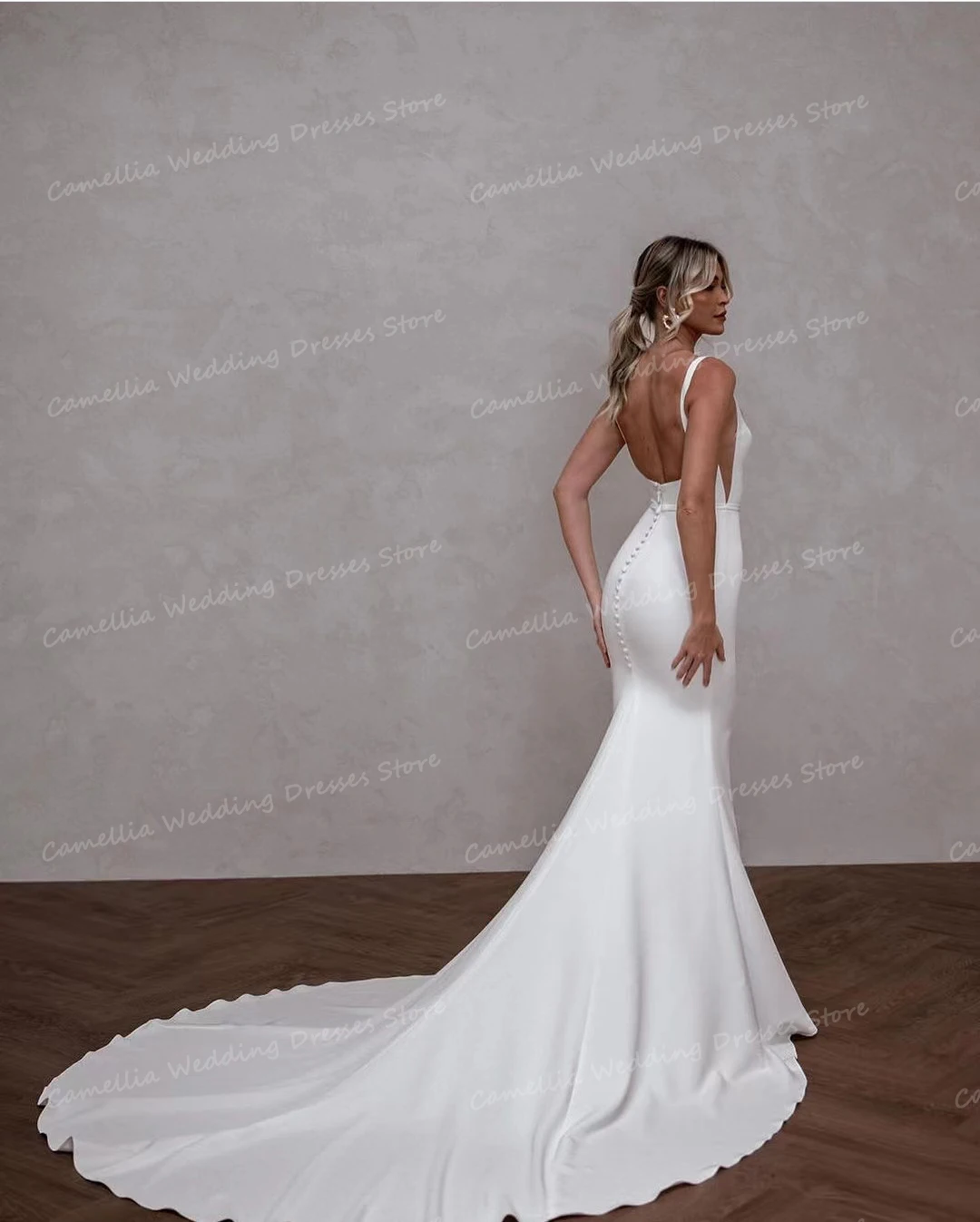 Robe de mariée sirène en satin pour femme, dos nu, col bateau, train de balayage, fibropatients, mode formelle, élégante, classique, sexy