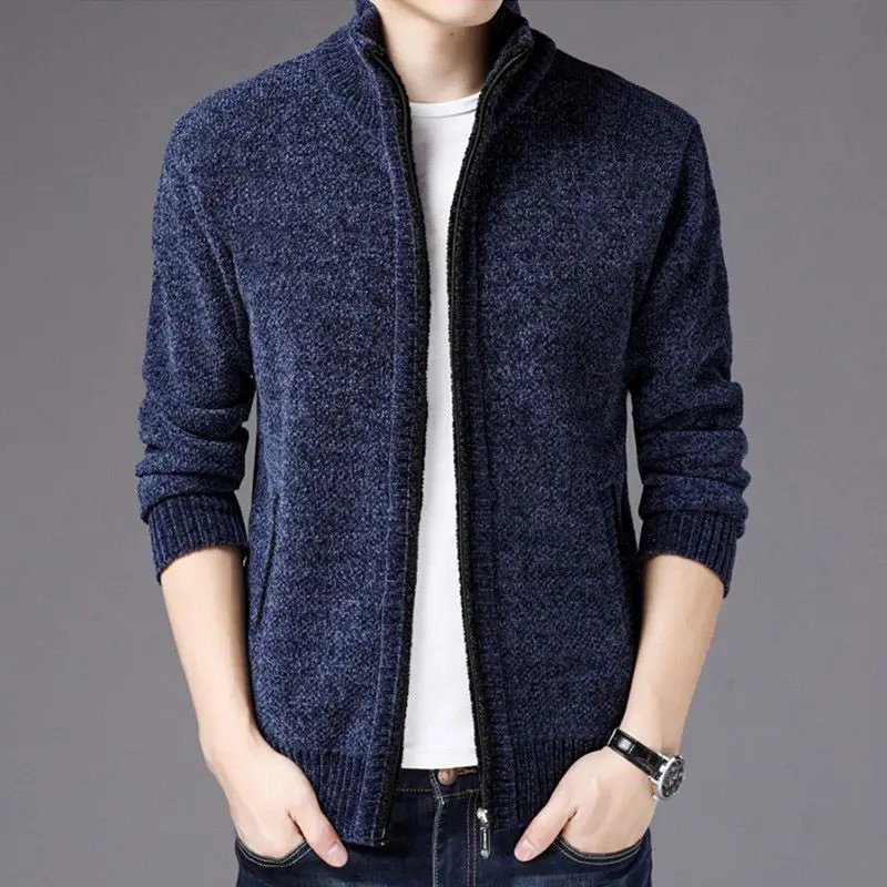 

2023 Fall New Men's Pure Cotton Knitted Hooded Sweaters Pure Color Lapel Casual Male Sweater Cardigan Mens Clothing W104