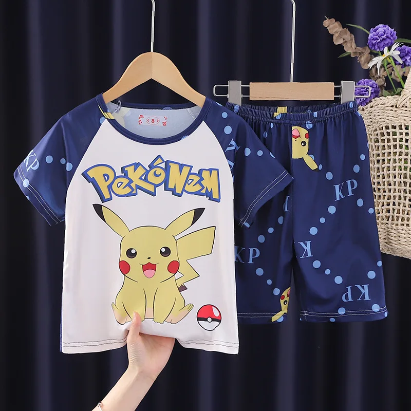 Fashion Kids Clothes Boys Girls Sets Pokemon Cartoon Home Clothing Set Comfortable Pajamas Set T-shirt Shorts  Suit