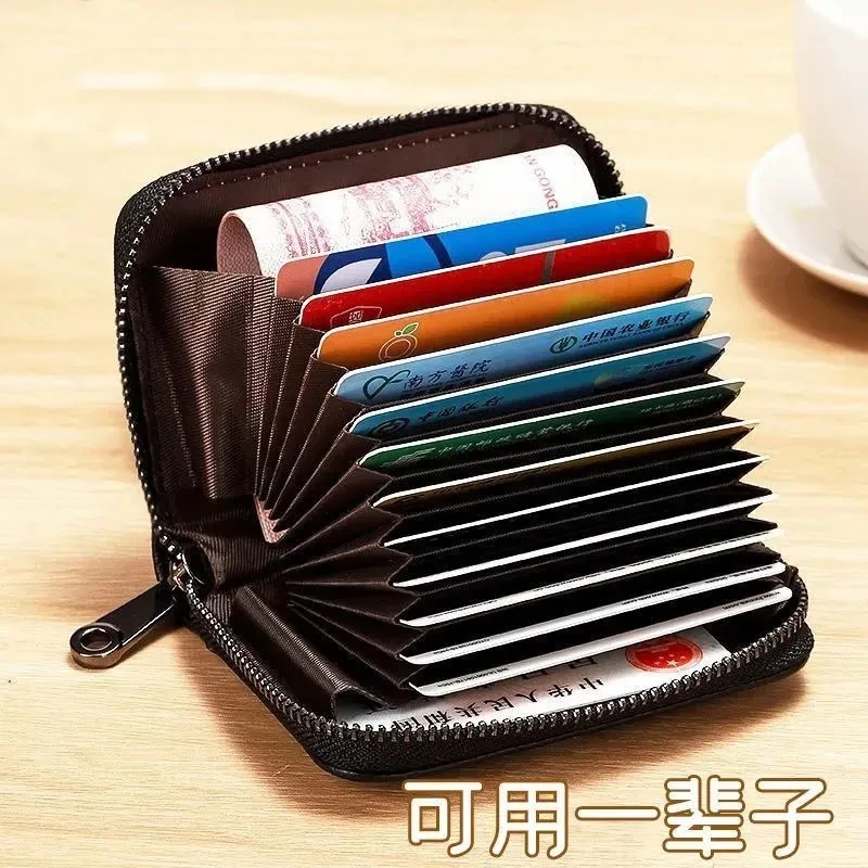 man woman wallets Card holder leather men\'s large-capacity multi-function anti-theft brush small bank credit card holder wallet