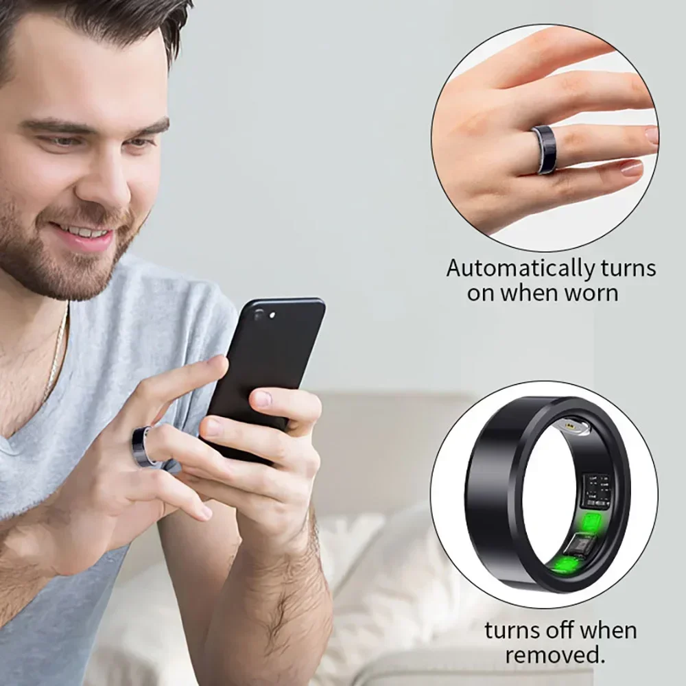 Fashion Smart Ring Health Tracker Heart Rate Blood Oxygen Body Temperature Monitoring Smart Finger Digital Ring for Men Women