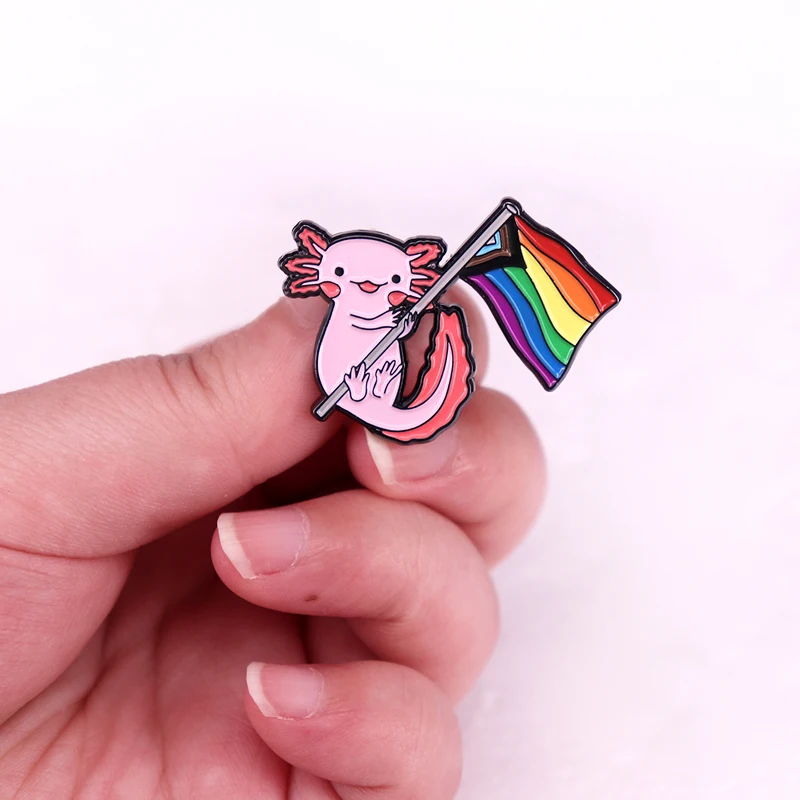 Happy Pride Rainbow Flag Axolotl Enamel Pin Kawaii Animal Brooch LGBT Gifts Jewelry Backpack Decorate view 4