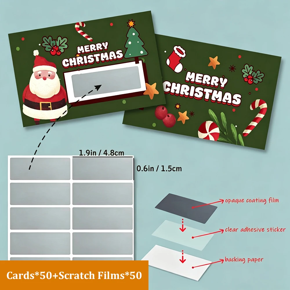 50 Sheets Christmas scratch off, family gathering event scratch off coupon, suitable for commercial lottery activities