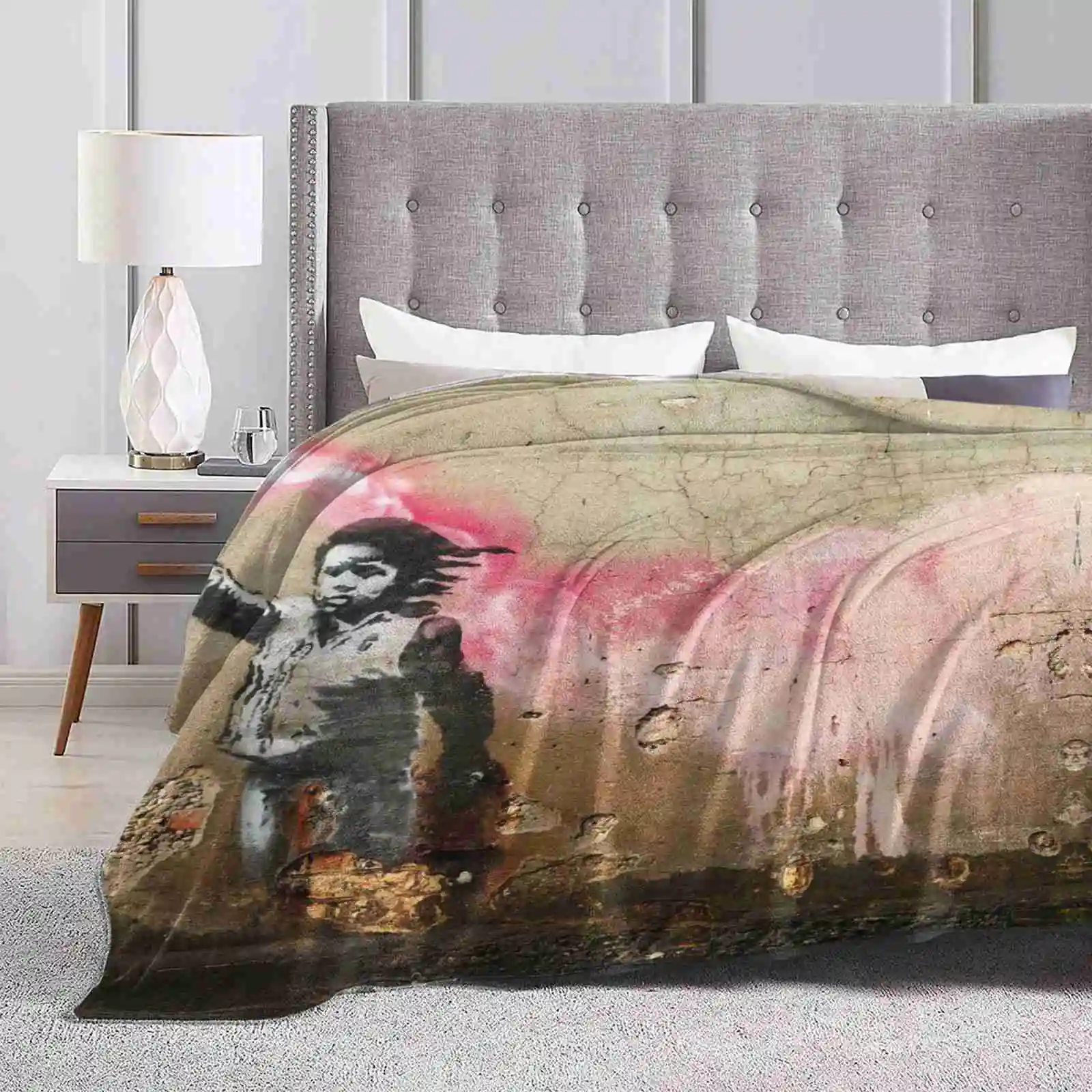 Banksy Migrant Child Mural Venice For Home Sofa Bed Camping Car Plane Travel Portable Blanket Street Art Pop Culture Graffiti