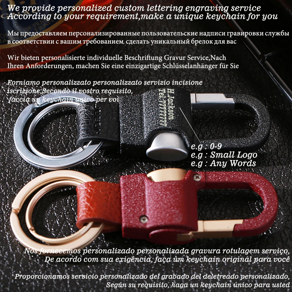 Durable Men Key Chain Custom Lettering Car Keychains Buckle Leather Classic Carabiner for Key Ring Holder Best Xmas Gift Jewelry