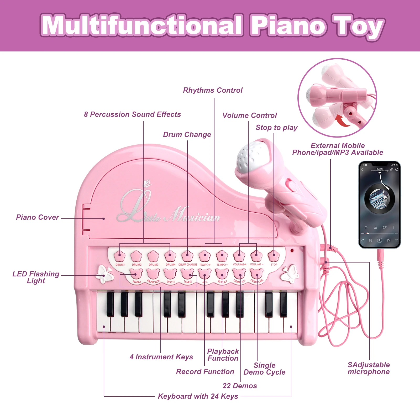 Children's Electronic Keyboard Piano Toys With Microphone Mini Piano Toys Kid Musical Instrument Educational Toys for Kid Gifts