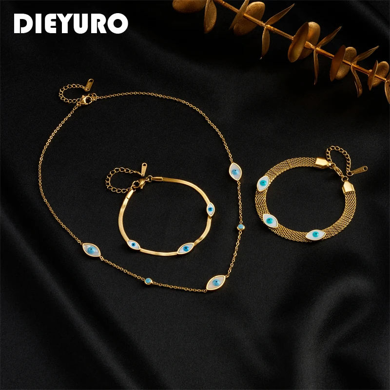 DIEYURO 316L винтажное ожерелье с подвесками из нержавеющей стали браслеты для женщин и девушек новый водонепроницаемый чокер набор ювелирных изделий свадебный подарок