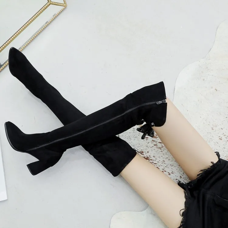 Oversize Large size Big size Autumn and winter boots  Pointed toe Thick Heel winter boots for women  Comfortable