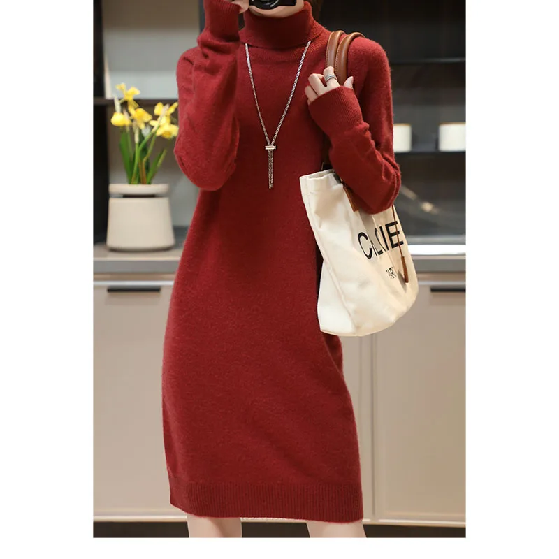 High Elasticity Soft Sweaters For Lady 100% Wool Pullovers 2022 New Arrival Cashmere  Autumn/Winter Knitted Female Long Dresses