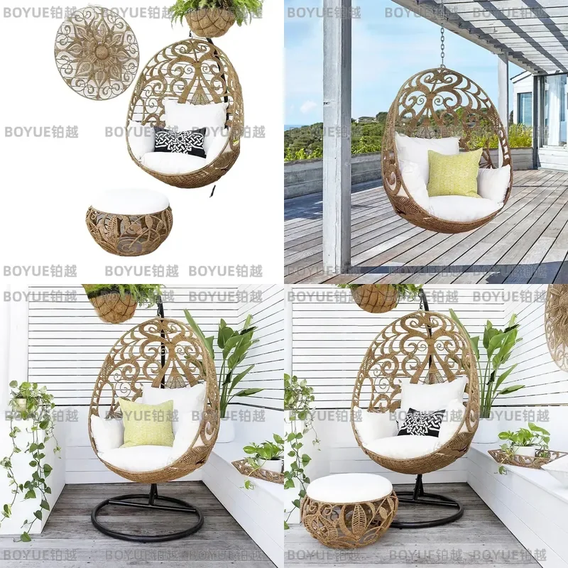 Hanging Chair Swing Outdoor Indoor Rattan Wicker Hammock Seat for Patio Garden Balcony Porch Backyard Relaxation Furniture