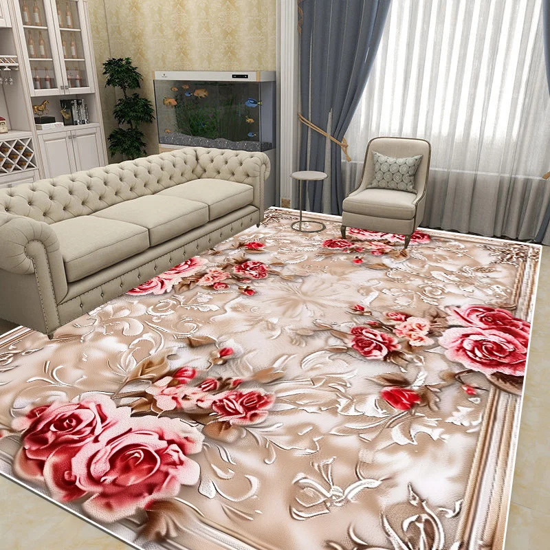 Flower Carpet Living Room Sofa Rugs European Style Luxury Bedroom Decoration Bedside Rug Large Room Cloakroom Lounge Floor Mats