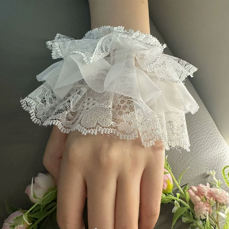 

Short Multi layer Lace Fake Sleeves Girl Ruffle Decoration Wrist Cuffs Fingerless Wedding Bridal Gloves Maid Cosplay Bracelet