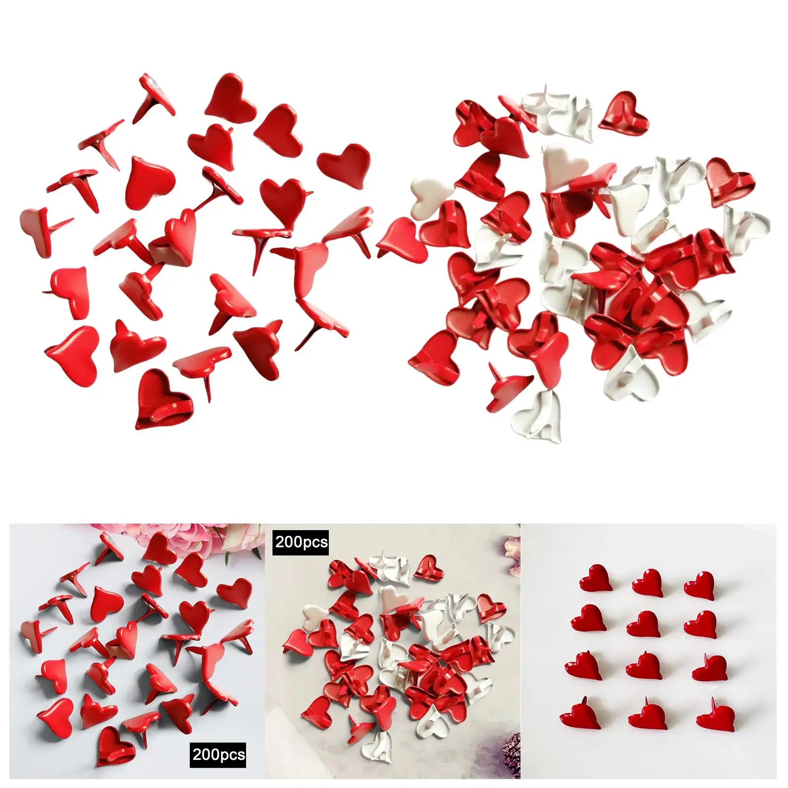 200Pcs Metal Mini Brads Handmade Embellishment Decorative Heart Shaped Paper Fasteners for Scrapbook Crafts Supplies Accessories