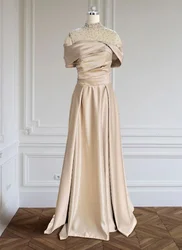 Vestido de noche de satén sin tirantes para mujer, traje Formal minimalista de estilo celebridad, largo hasta el suelo, con bordado, 2024