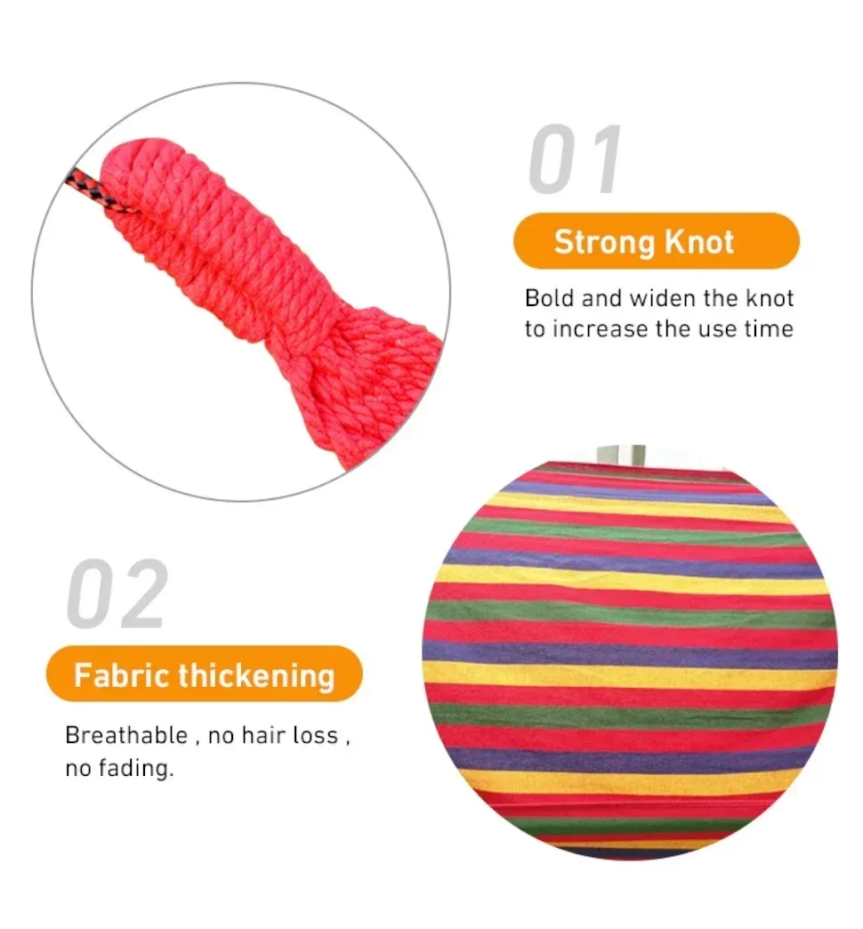 أرجوحة قماشية خارجية أرجوحة مزدوجة لشخص واحد بخطوط ملونة وعصا منحنية من البوليستر مضادة للانزلاق متينة لحديقة الفناء #2