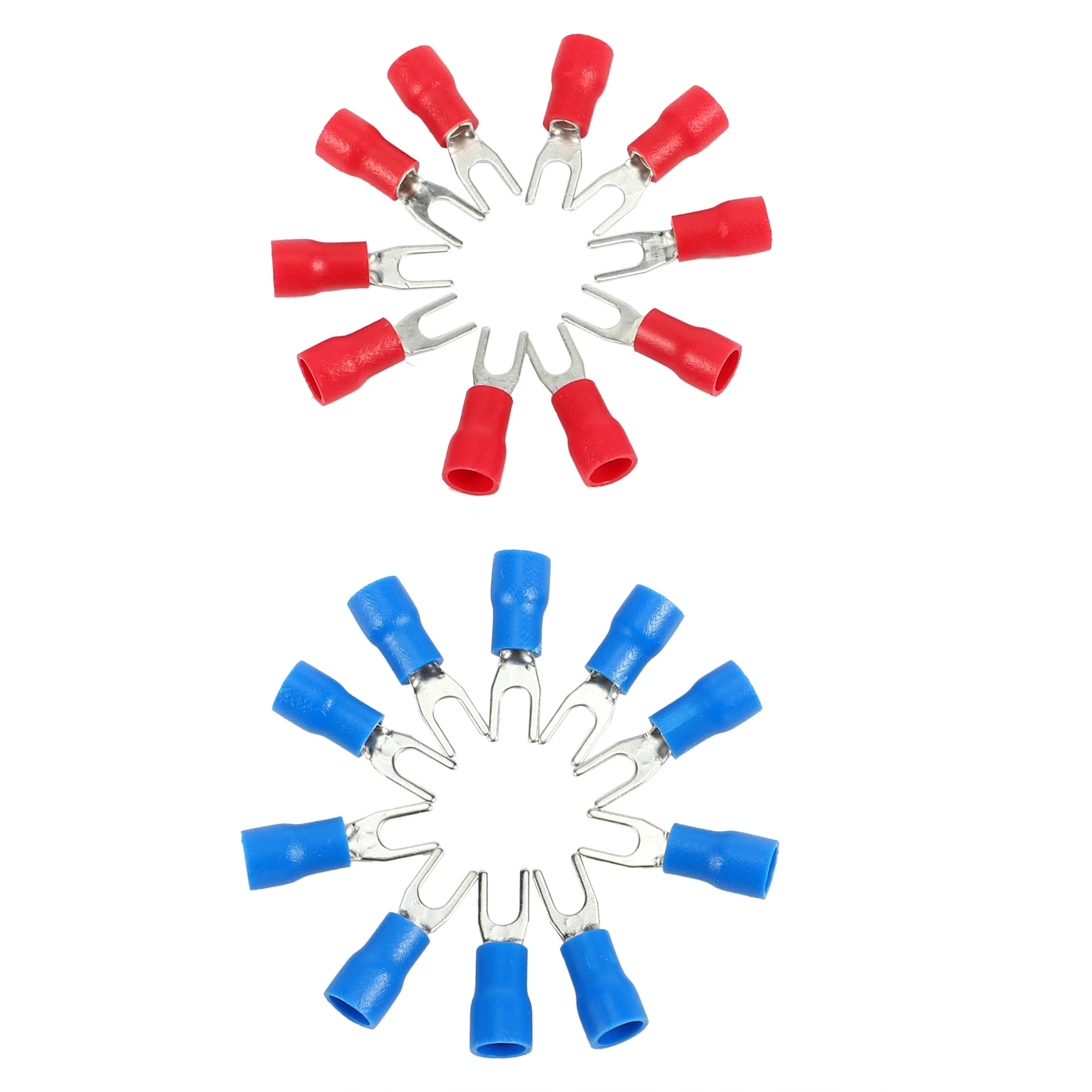 AWG Terminal de Garfo Isolado, Conector de Fio Vermelho e Azul, 16-14 AWG, #4, 200PCs