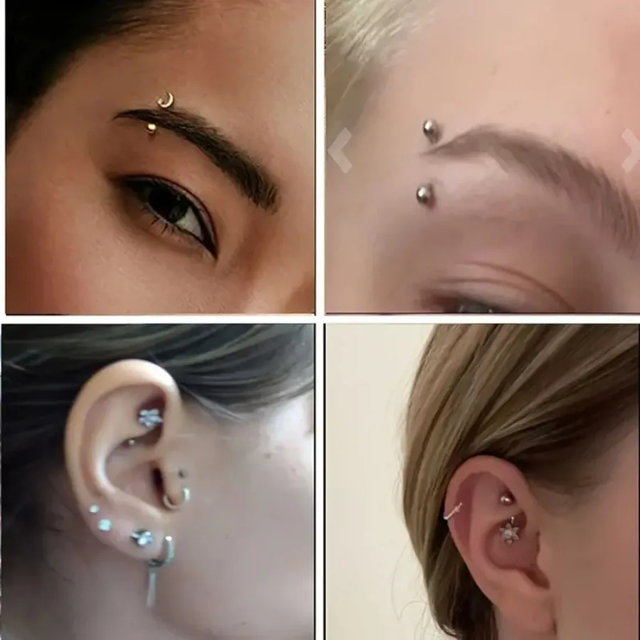 5pcs 16G Rook Piercing Jewelry Eyebrow Rings Hypoallergenic Surgical Steel Vertical Snake Eye Earring for Women Curved Barbells