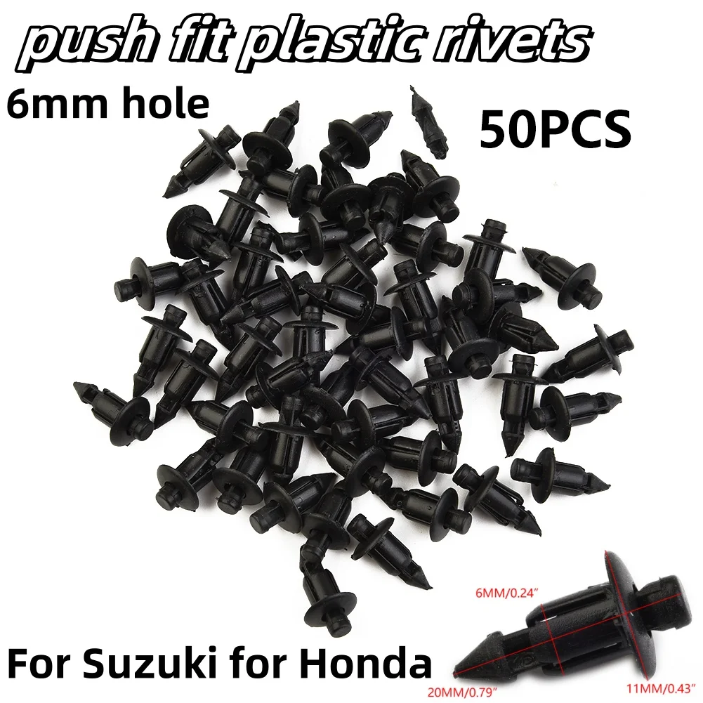 50pcs For Honda For Suzuki For Fastener Clips Motorcycle Parts Plastic Rivets Black Motorcycle Fairing Rivet Accessorie