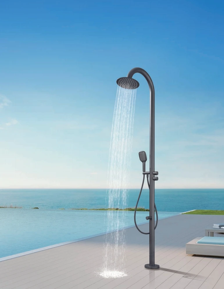 

Brushed Gold 316 Stainless Steel Outdoor Shower Column Set Freestanding Garden Swimming Pool Rain Outdoor Shower