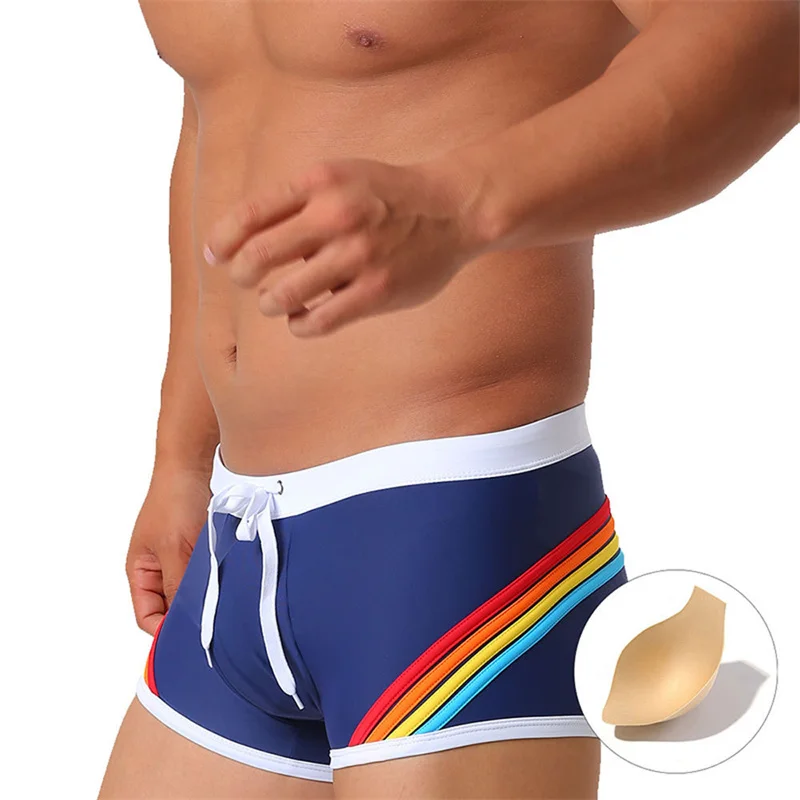 Men Swim Trunks Three-dimensional Rainbow Boxer Trunks with Cups Prevent Swimming Boxers Mens Swim Shorts