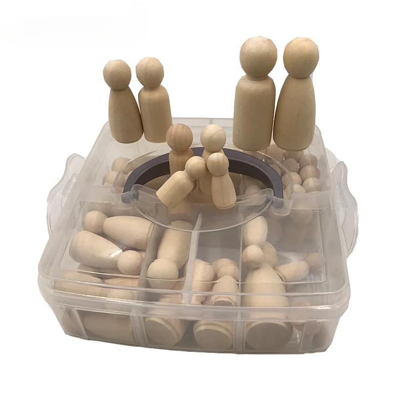 ABCPICK 52pcs Wooden Peg Dolls Maple Unpainted Kids Birthday Gifts Handmade Unfinished Weddings Cake Decor Toys Set