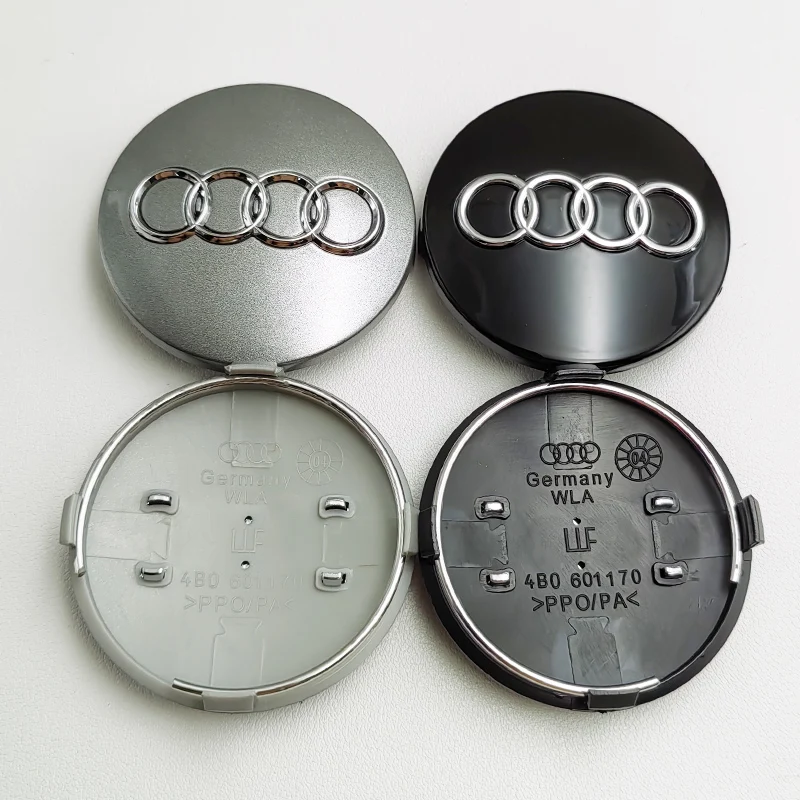 4pcs 60mm Black Grey Car Styling Badge Wheel Center Hub Cap Rim Caps For Audi Emblem 4B0601170 A1 A3 A4 A5 A6 Auto Accessories