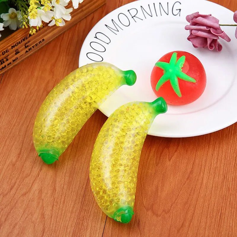 Creative Color Beads Banana Water Ball Squeeze Toy Soft TPR Banana Stress Relief Sensory Toys for Kids Adult Decompression Toy