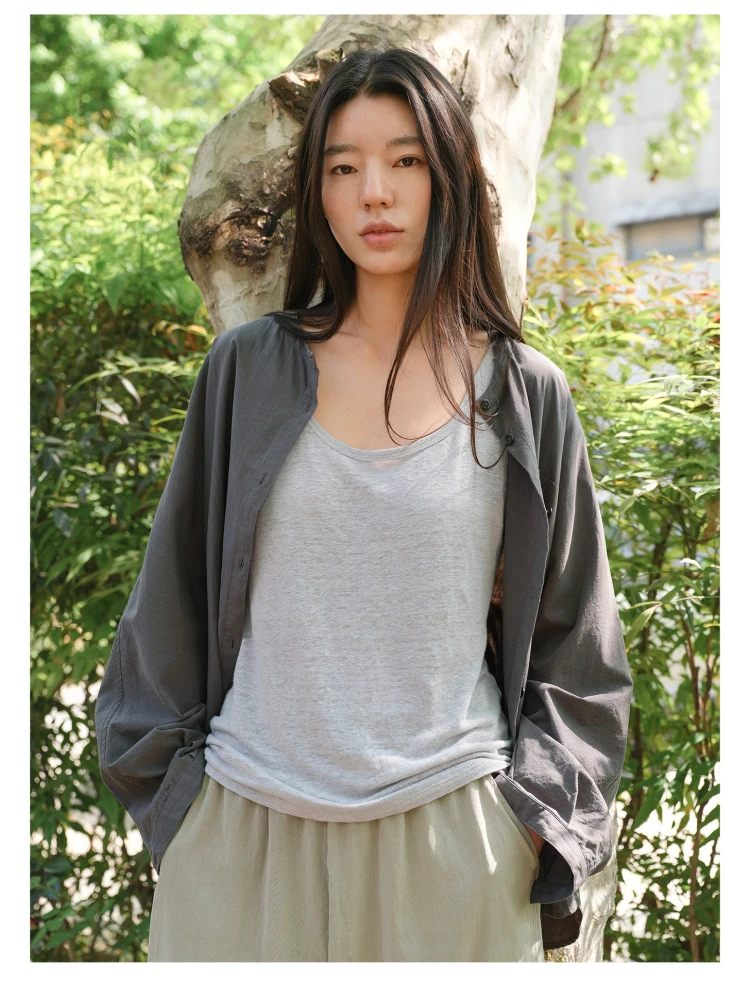 

Ultra-Thin Sun-Protective irts Unique Loose Fit Chinese Sle Cotton Linen Feel Women's Busin Casual irt