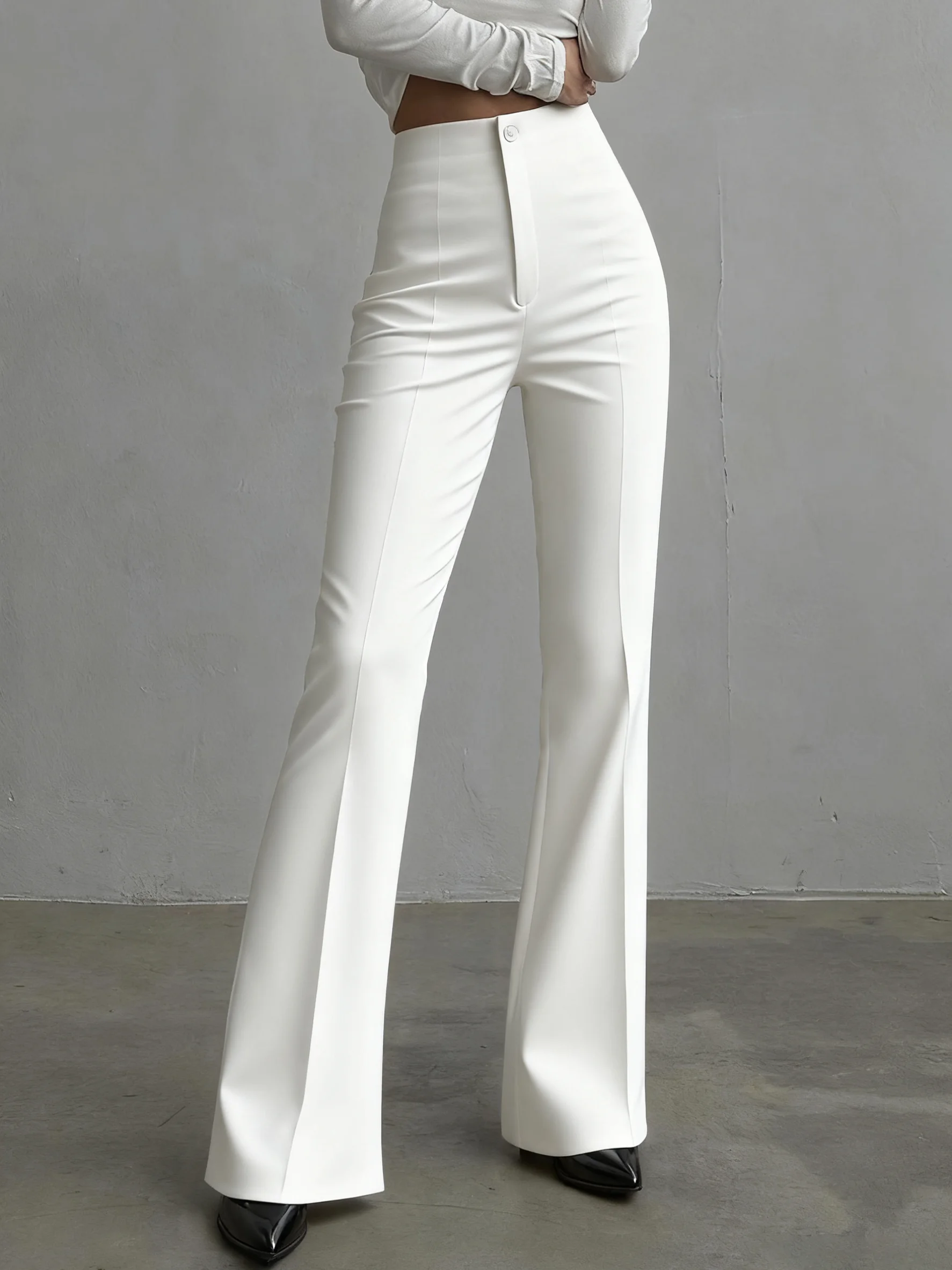 

Женские осенние однотонные повседневные элегантные брюки с высокой талией и прямыми штанинами, подходящие для ежедневных прогулок и поездок на работу.