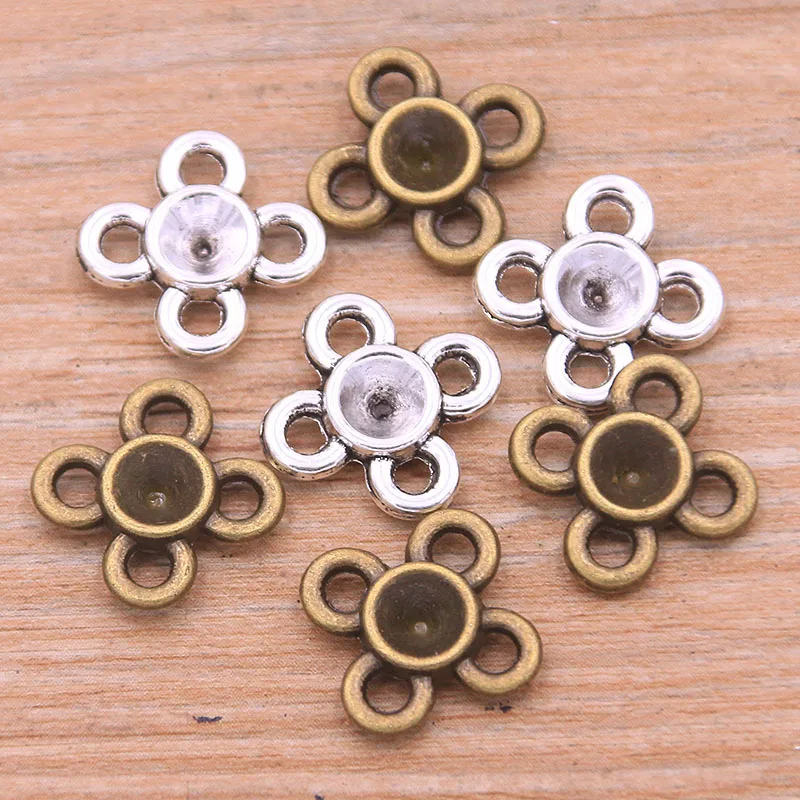 30PCS 12mm Wholesale New Product Two Color Small Flower Charms Plant Porous Connector Jewelry Metal Alloy DIY Marking