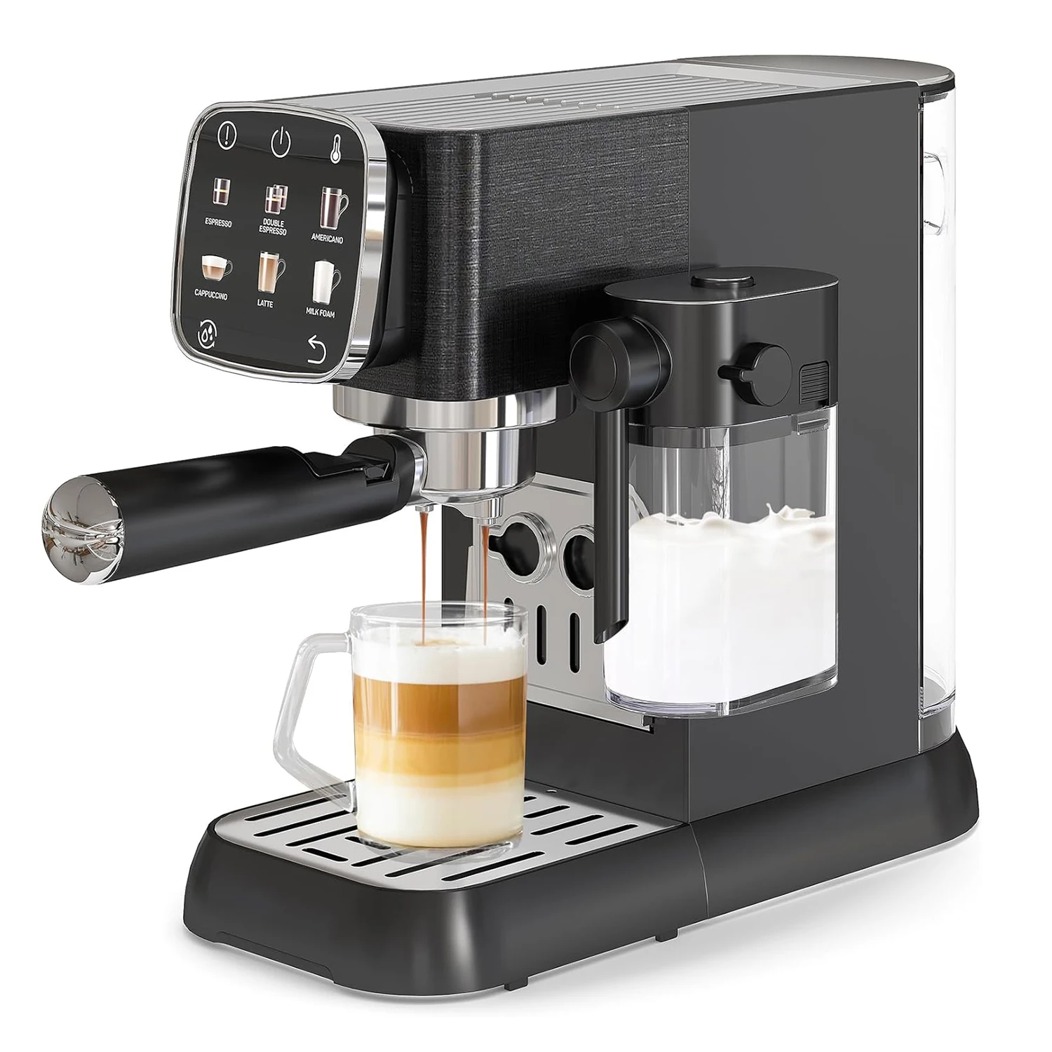 20 Bar Compact Espresso Machine With Milk Frother & Black Touchscreen Professional Coffee Maker With Adjustable Temp