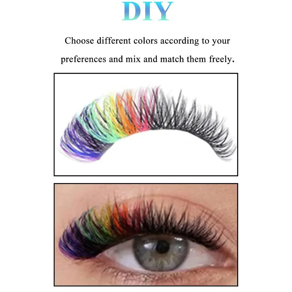 120PCS Colorful 14/16mm 40D Curl Lashes Wispy Glitter False Eyelashes Soft Skin-Friendly Manga Lashes