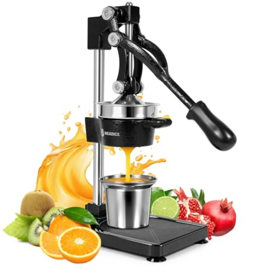 

Cast Iron Juicer for Home Commercial Use, Black Heavy-Duty Manual Citrus Press with Detachable Stainless Steel Parts Stable Bas