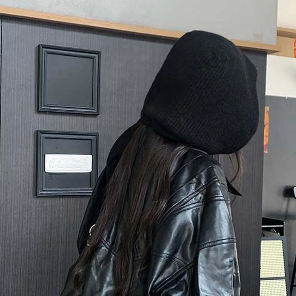 

Вязаная шапка с капюшоном из акриловых волокон, мягкая треугольная шапочка с воротником-стойкой, защита ушей, однотонный зимний шейный платок, шапка