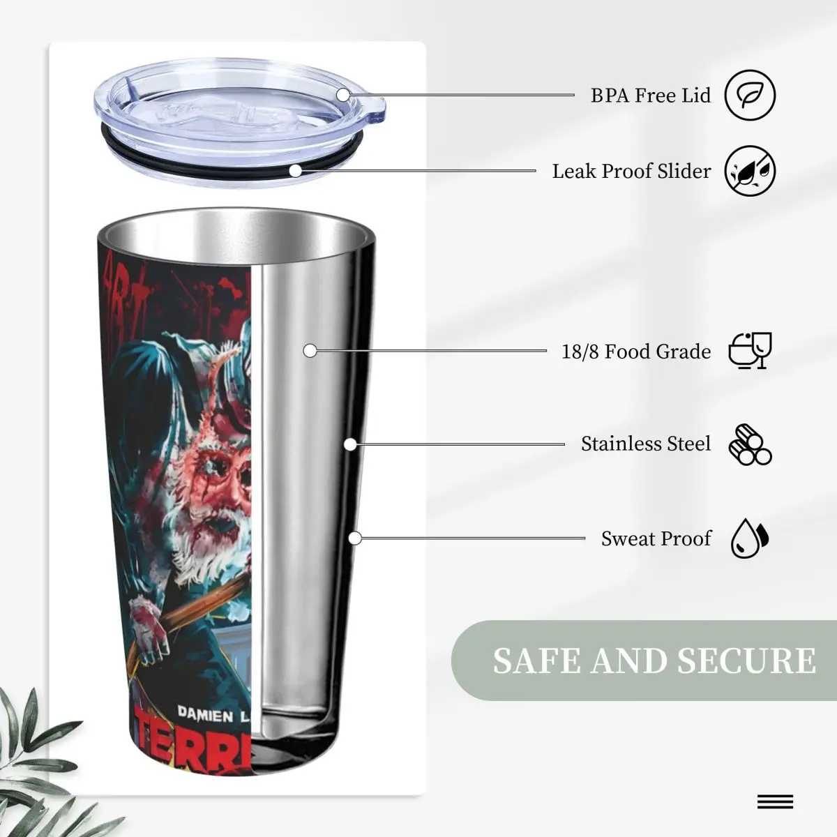 Christmas Terrifier 3 Insulated Tumbler with Lid Stainless Steel Coffee Mugs Office Home Hot Cold Drinks Cup 20oz