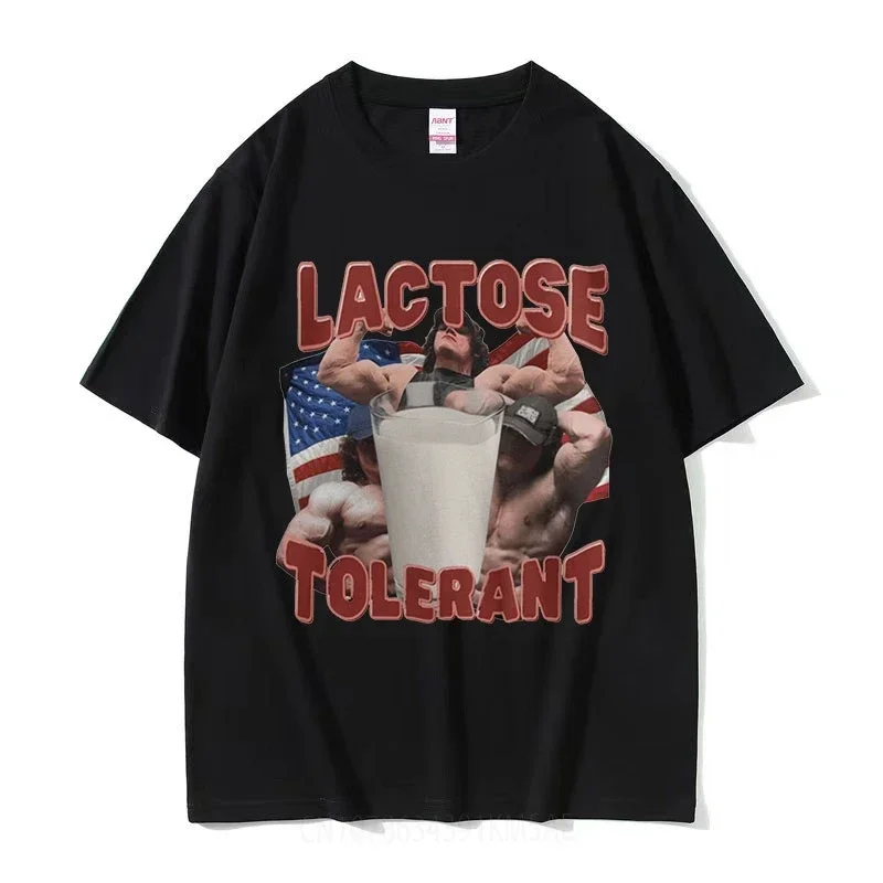 Lactose Tolerant Funny Sam Sulek Gym Graphic T Shirt Men's Retro Fashion Short Sleeve T-shirt Tops  Cotton Oversized Tshirts