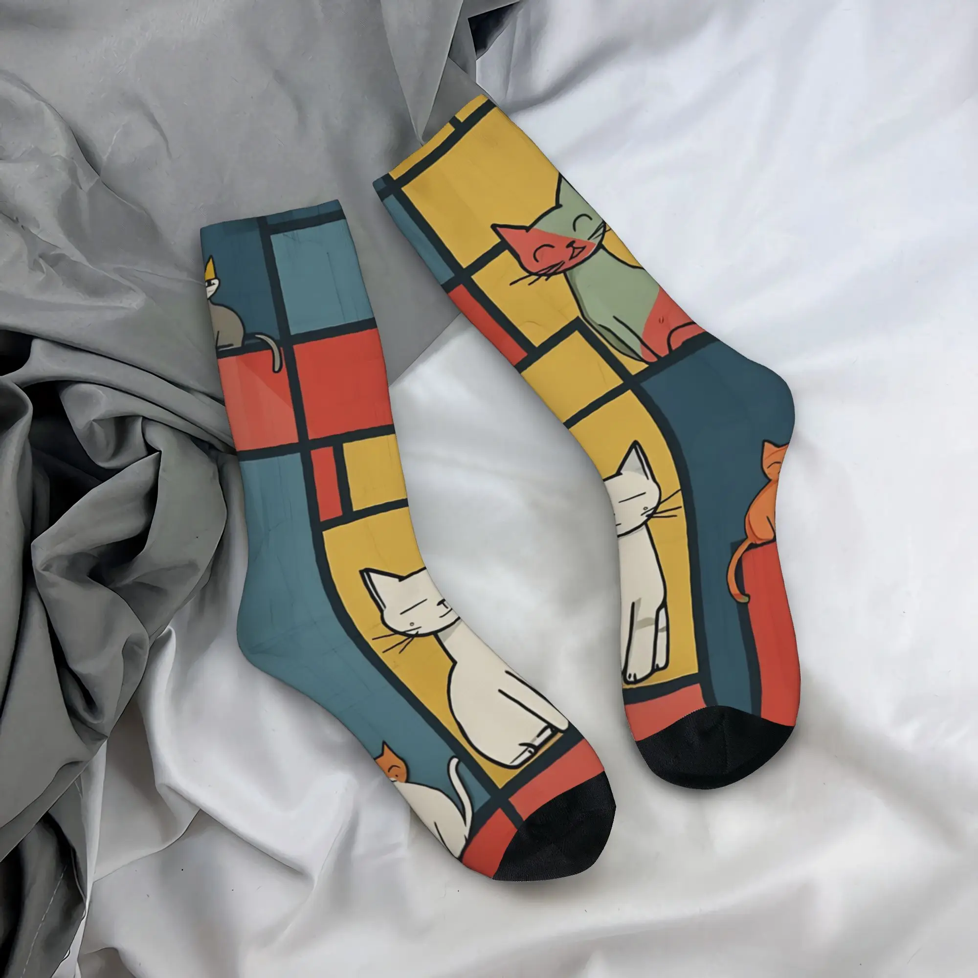 

Retro Vintage Art Cute Cats Socks Leisure Stockings Adults Men Soft Breathable Skateboard Socks Autumn Graphic Anti Skid Socks