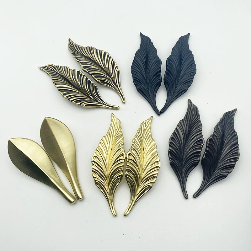 Zinc alloy leaf symmetrical antique bronze cabinet door drawer installation handle wardrobe door handle home decoration