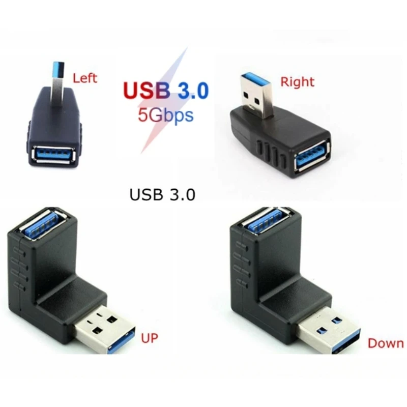 90 Degree Left and Right Angle USB 3.0 A Male to Female Adapter Connector, High Speed Used for Laptop Drop Ship