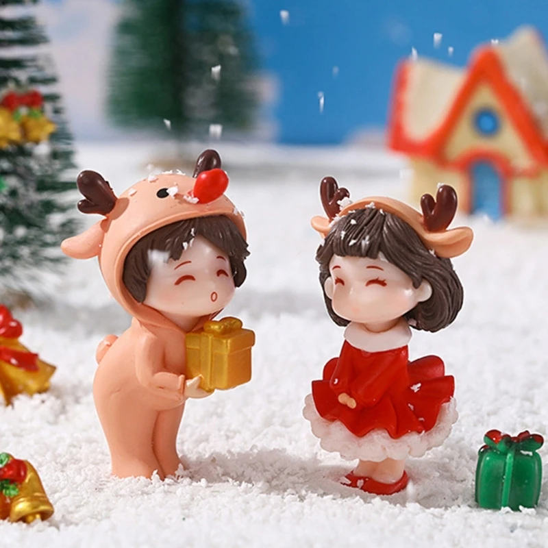 Christmas Couple Figurines for Home Decorations Miniature Ornaments for Room Desktop Car Decoration Supplies Dropshipping