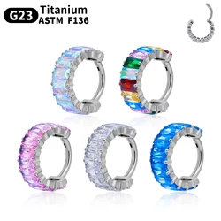 ASTM F-136 Titanium Ear Nose PIERC Cartilage Earring Earlobe Piercing CZ Paved Side Rings Hoops Clicke Tragus Ring Jewellery