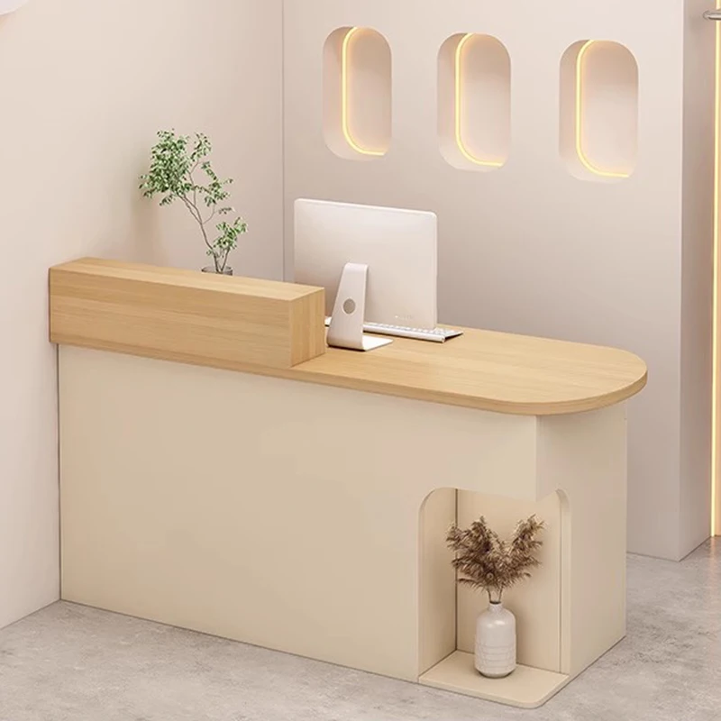 

White Minimalist Reception Desks Design Curved Display Large Reception Desks Wood Industrial Comptoire Accueil Trendy Furniture